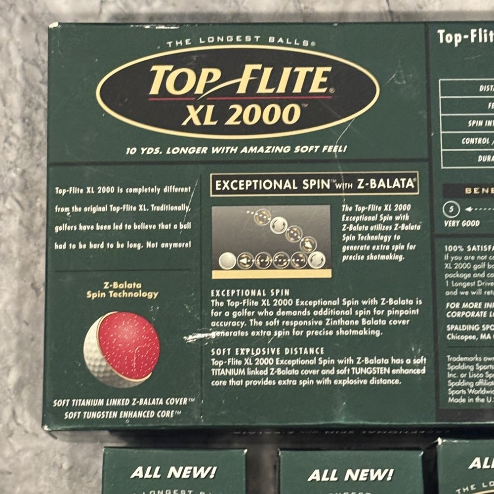LOT OF 3 Top Flight XL 2000 Golf Balls‎ Extra Long Spalding Pack 9 NEW IN BOX - Picture 2 of 12